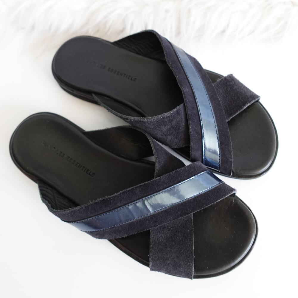 Want Les Essentiels Kavala Crossover Flat Sandal Slide Flip Flops Metallic Suede